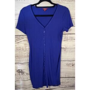 Guess Button Front Y2K Midi Dress Large Blue